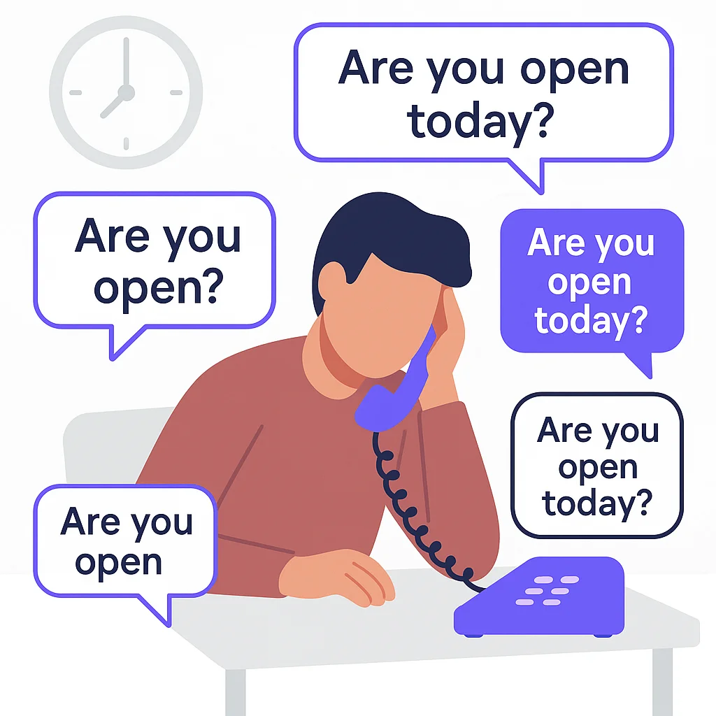 Frustrated person answering repetitive phone calls