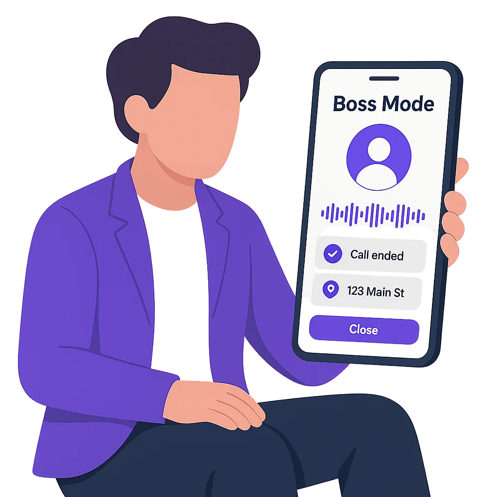 Boss on the phone with AI Receptionist