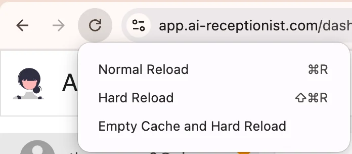 Browser hard refresh instructions for web application updates