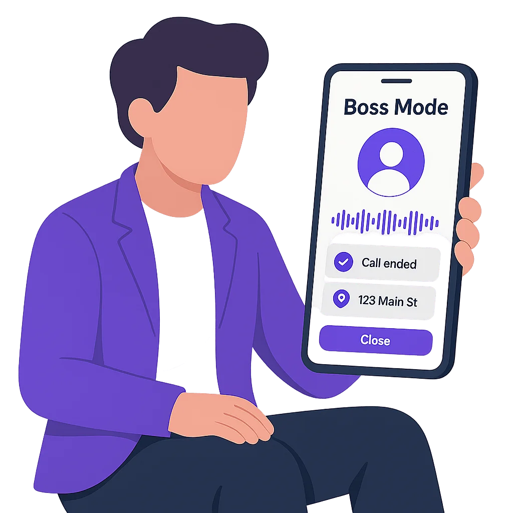 Boss on the phone with AI Receptionist