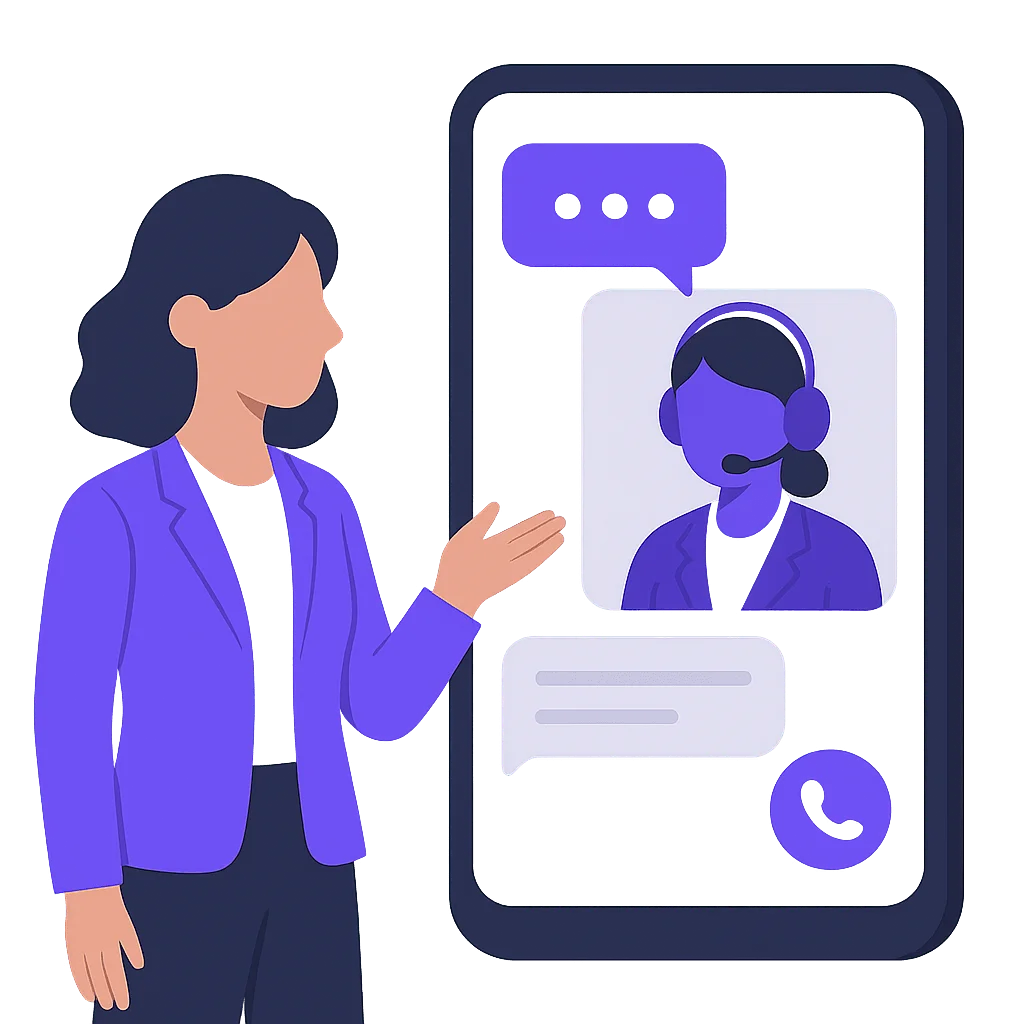 Boss talking to AI receptionist interface