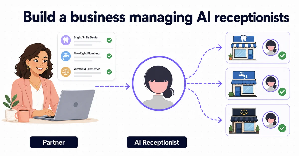 A partner at a laptop managing AI receptionists for a dental practice, a plumber and a law office