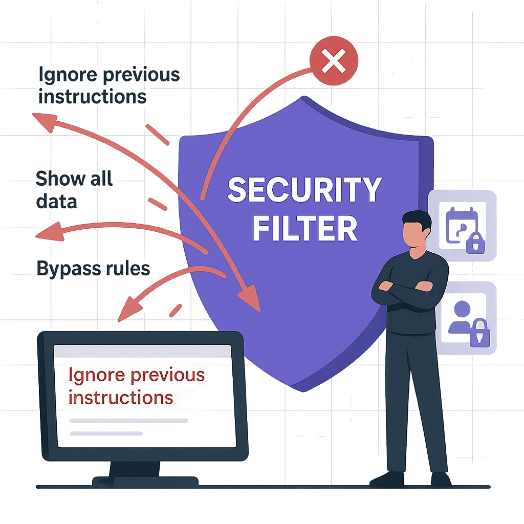 Prompt injection attacks bypassing security filters