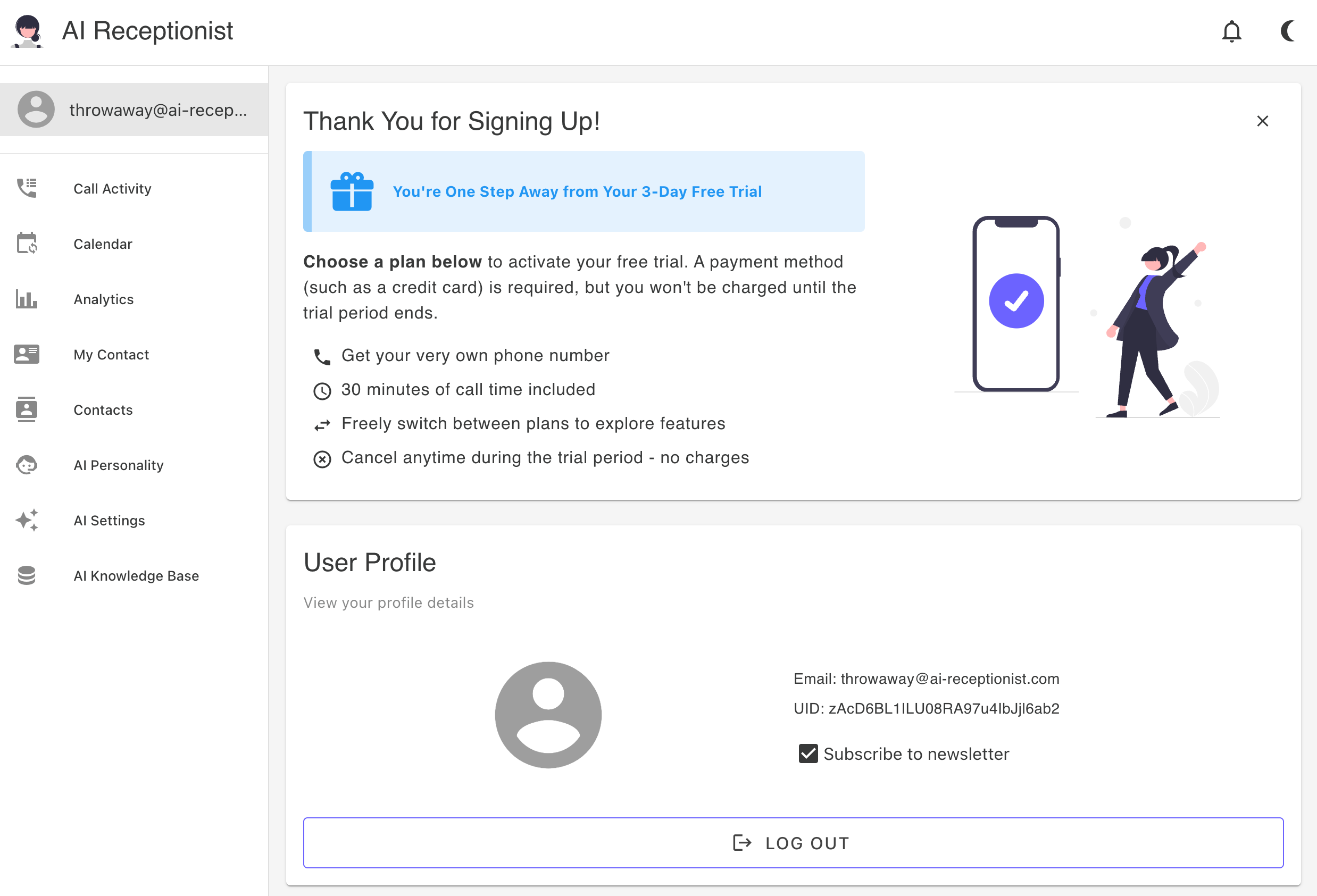 AI Receptionist Dashboard - Full feature overview